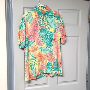 Kenny Flowers Tropical Leaf Short-Sleeve Shirt – Teal, Coral, Yellow